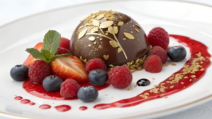 Elegant chocolate dessert with berries