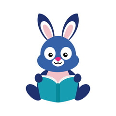 Obraz premium Librarian easter bunny mascot reading storybook for kids education brand Vector illustration