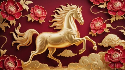 chinese new year 2026 banner with golden horse 2026 
