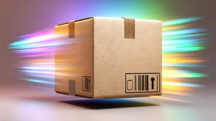 Closed and taped cardboard boxes flying isolated on turquoise blue background