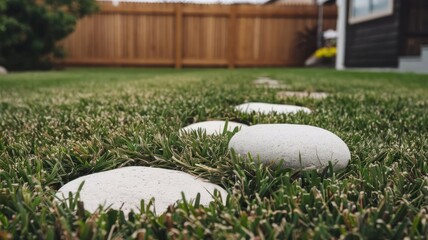 white stones in the garden on the grass