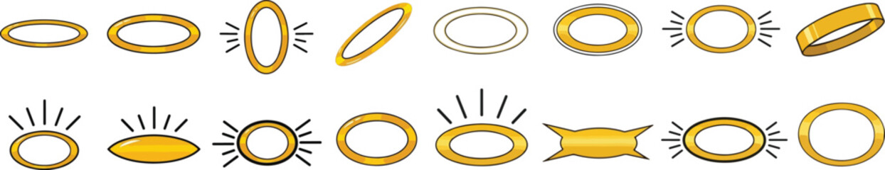 Angel halo doodle icon set with yellow nimbus. Minimal flat vector elements logo template halo element religion theme on white background.eps