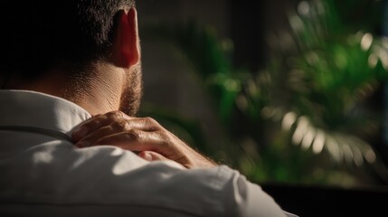 Young Man having Neck Pain at Work