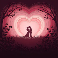 Valentine&rsquo;s Day Social media post vector with couple silhouette and layered heart background