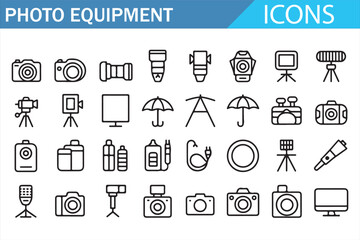 Photo Equipment and Photography Gear Icons Set