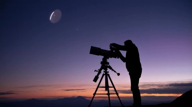 A man adjusting a telescope to track a passing satellite  