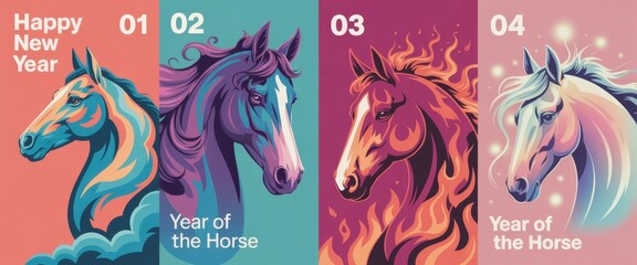 Chinese new year of the horse 2026 poster design template set 
