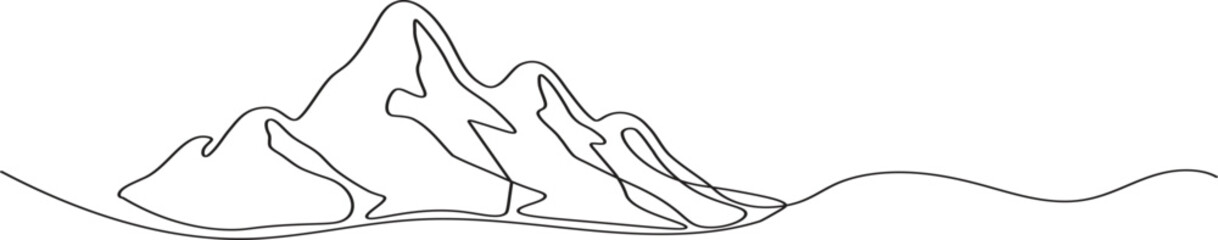 Modern single line illustration clean outline style of soft rolling mountain peaks for a calm and serene nature background