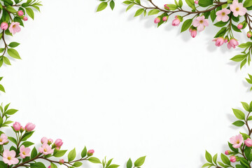 Soft spring foliage with blossoms around white center