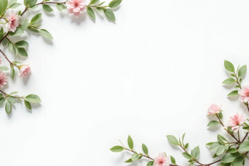 Spring botanical corner border with light green leaves