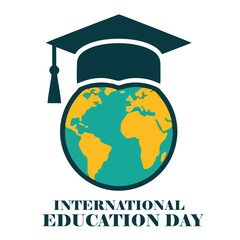 International Education Day Graphic: Global Learning Awareness with Graduation Cap and Globe Design