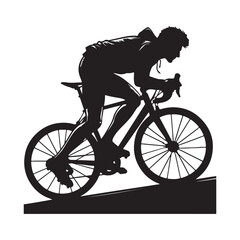 Silhouette of a cyclist in aerodynamic racing position on a road bike cycling bicycle
