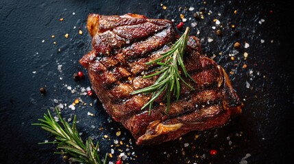 Steak photographed from above, clean composition