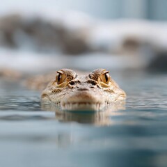Fototapeta premium A crocodile is swimming in the water