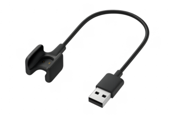Black fitness tracker charging cable and dock with usb connector