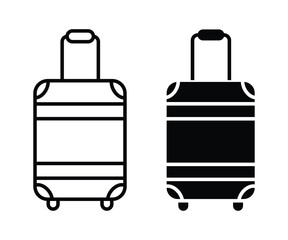 baggage luggage icon suitcase travel symbol in black silhouette and thin line icon vector illustration.