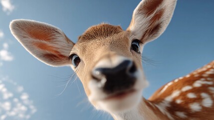 A deer with its head turned to the side and its nose pointed up