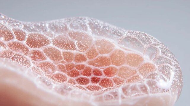 Artificial skin bioengineered tissue with cellular structure, semi-translucent biomaterial for medical transplant. Synthetic organ, regenerative medicine technology.