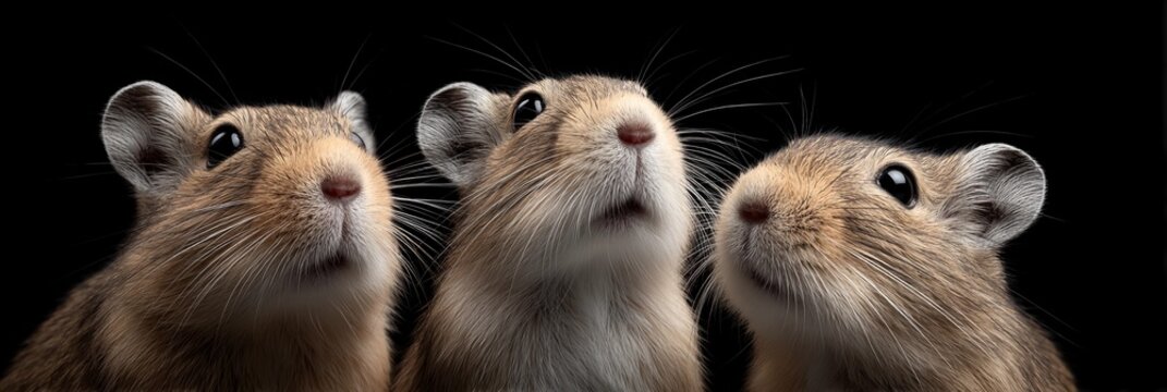 Three Degu are looking at the camera