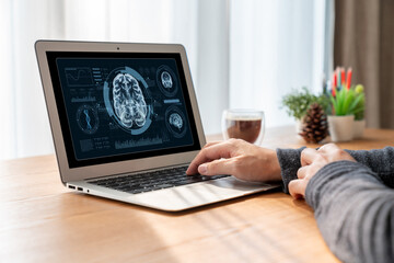 Medical science technology and futuristic healthcare virtual computer software analyze human health and diagnose disease for doctor data and medical research. brisk