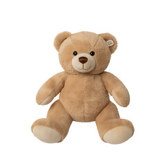 Cute brown teddy bear toy sitting upright looking happy and friendly