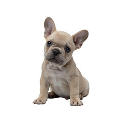 Cute tan french bulldog puppy sitting transparent background looking curiously ahead