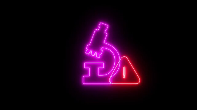 Warning in laboratory results. shielding a virtual microscope icon with a warning sign 4k video .