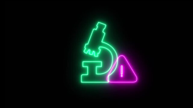 Warning in laboratory results. shielding a virtual microscope icon with a warning sign 4k video .
