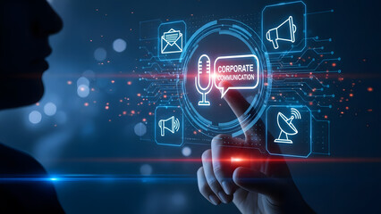 Corporate communication business digital network technology microphone megaphone media satellite connection information internet data social message person