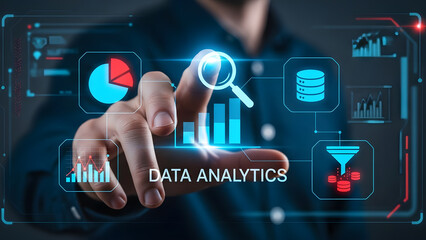 Data analytics business technology analysis management research market information growth success chart graph database funnel decision intelligence