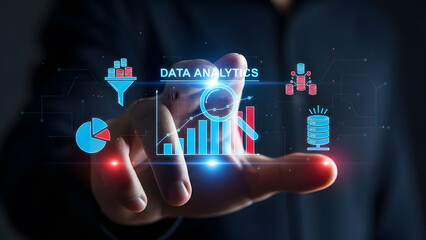 Business data analytics technology analysis chart graph database funnel information management research market growth success decision intelligence