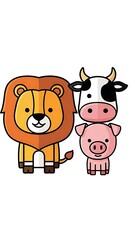 Fototapeta premium Cartoon animals standing together happily.