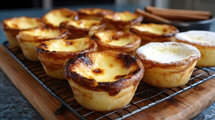 vanilla tarts on a wooden table