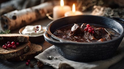venison stew in cast iron skillet