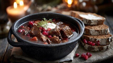slow-braised venison stew in cast iron pot