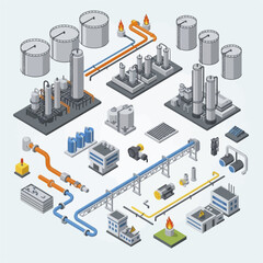 Obraz premium Industrial Process Flow Diagram with Factories.