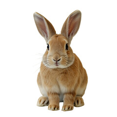 Cute brown rabbit with long ears sitting transparent background