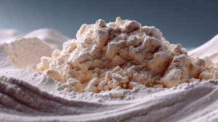 Macro closeup of flour with intricate textures, captured in softbox studio lighting, showcasing premium product photography with clean minimal background and natural color grading for culinary use