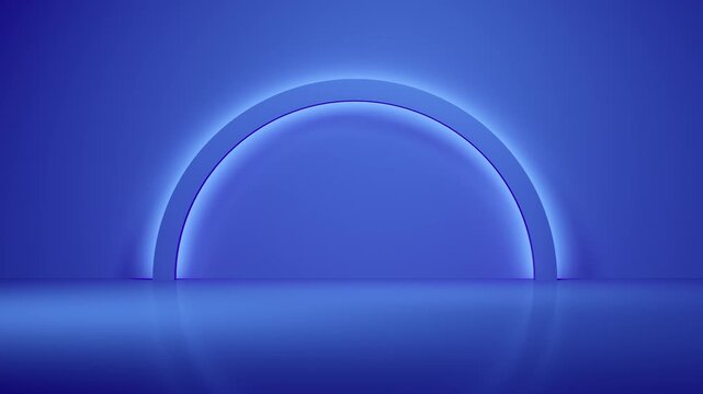 3d render podium on abstract blue background. Minimal clean showcase concept. Empty blank with copy space. Futuristic clean studio with animated light.