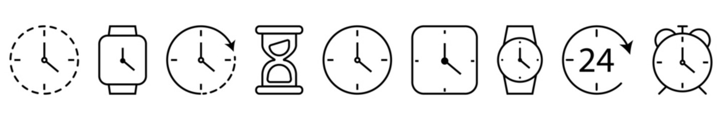 Time thin line icon set