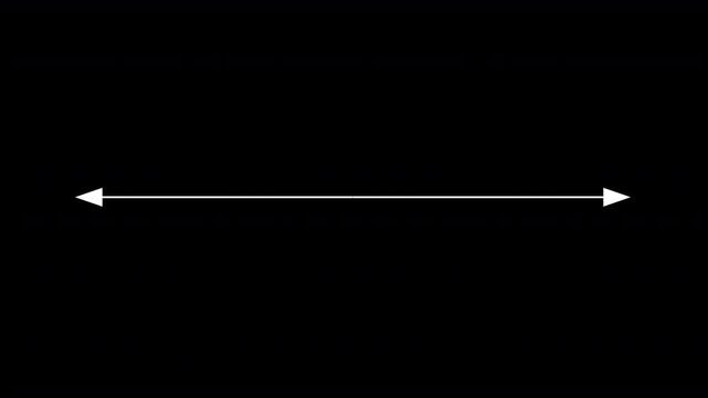 white arrows double headed white technical drawing measurement icon for measuring height, length width animating on and off screen horizontally and holding for nearly 1 minute 4K animation 