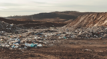 Large industrial landfill filled with plastic waste and garbage illustrating pollution waste management and ecological crisis