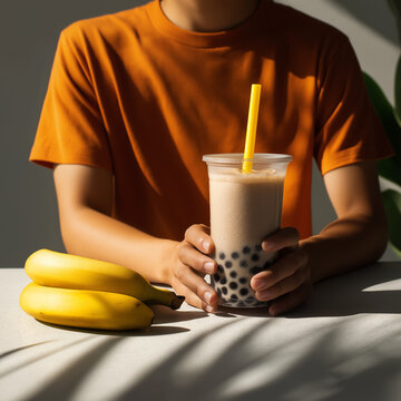 young man drinking boba