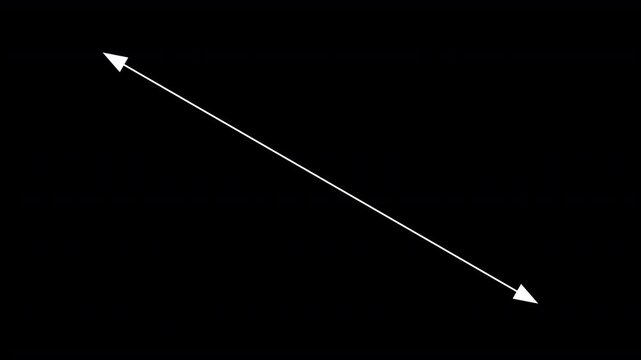 diagonal double headed arrow line, architecture designer measurement arrows akin to an architect, designer or engineer technical drawing element white arrows with a black background 4K animation
