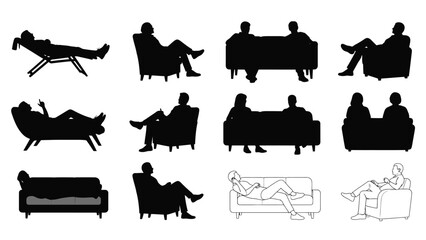 Silhouette collection featuring various people relaxing on different furniture pieces