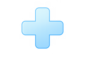 Blue medical cross symbol for healthcare, first aid, medicine, adding new content, plus sign interface design element