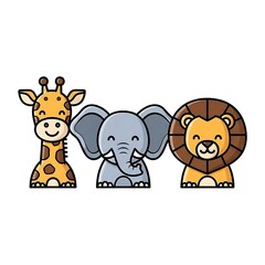 Naklejka premium Cartoon giraffe elephant and lion friends.