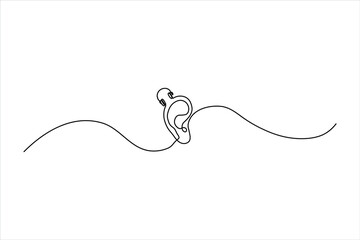 Continuous one-line drawing of an ear protection symbol. Minimalist icon for hearing safety and earmuffs. Simple black line art on a white background.