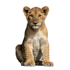 Cute Lion Cub Sitting Isolated on Transparent Background