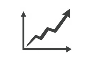 Ascending line graph depicting positive progress, success, and data visualization on a transparent background